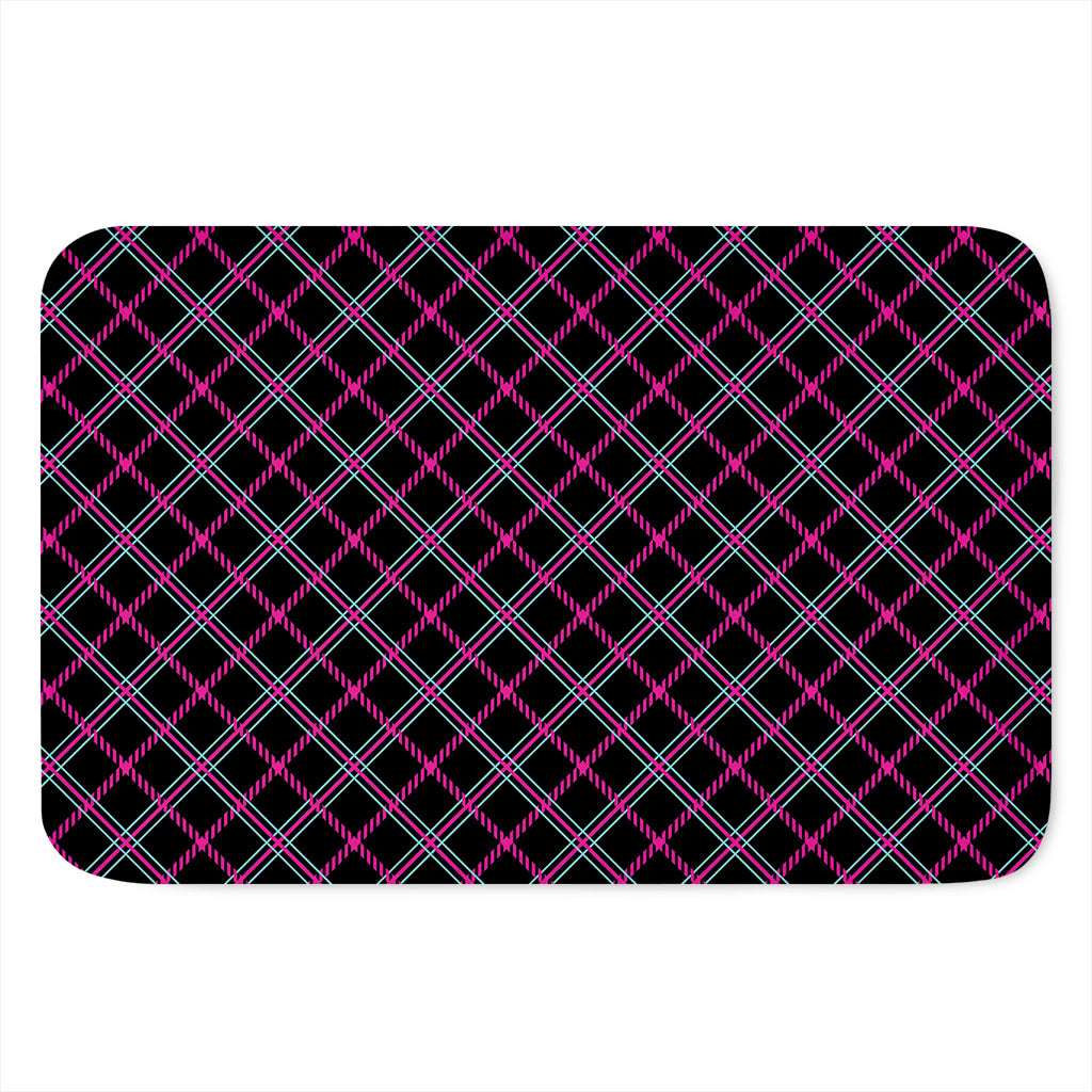 Black Pink And Blue Tartan Pattern Print Indoor Door Mat