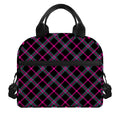 Black Pink And Blue Tartan Pattern Print Insulated Lunch Bag