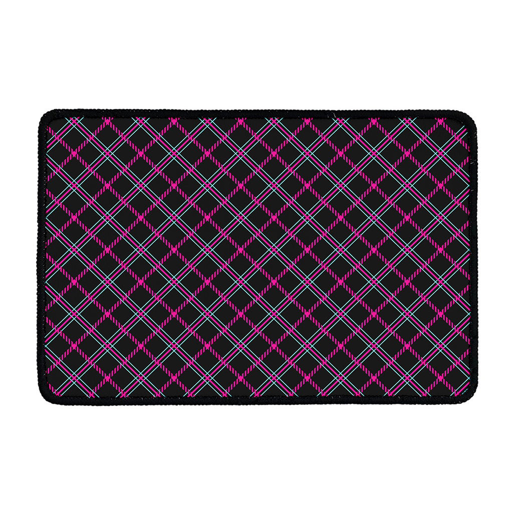 Black Pink And Blue Tartan Pattern Print Kitchen Mat