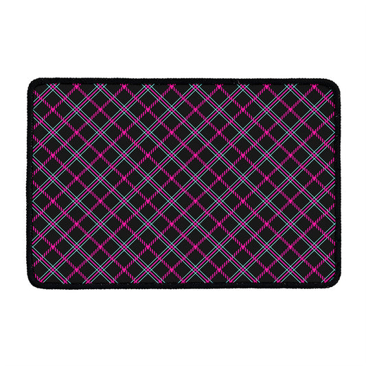 Black Pink And Blue Tartan Pattern Print Kitchen Mat