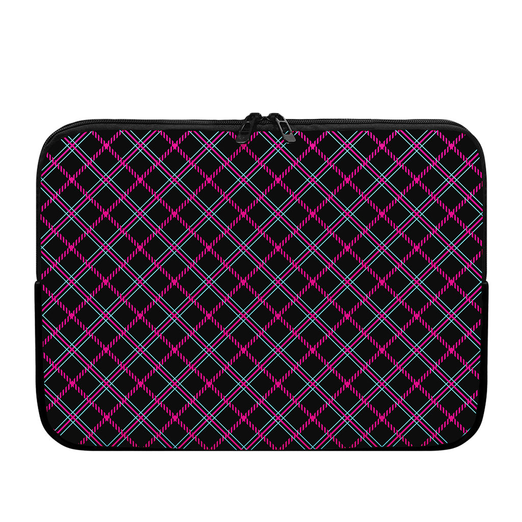 Black Pink And Blue Tartan Pattern Print Laptop Sleeve