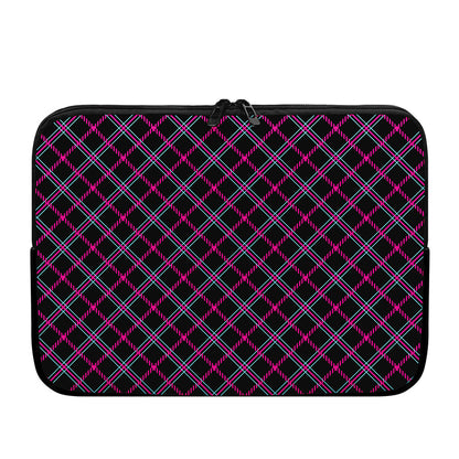 Black Pink And Blue Tartan Pattern Print Laptop Sleeve