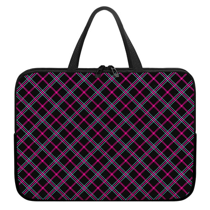 Black Pink And Blue Tartan Pattern Print Laptop Sleeve With Handle