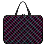 Black Pink And Blue Tartan Pattern Print Laptop Sleeve With Handle