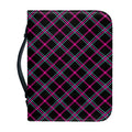 Black Pink And Blue Tartan Pattern Print Leather Bible Cover
