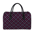 Black Pink And Blue Tartan Pattern Print Leather Duffel Bag