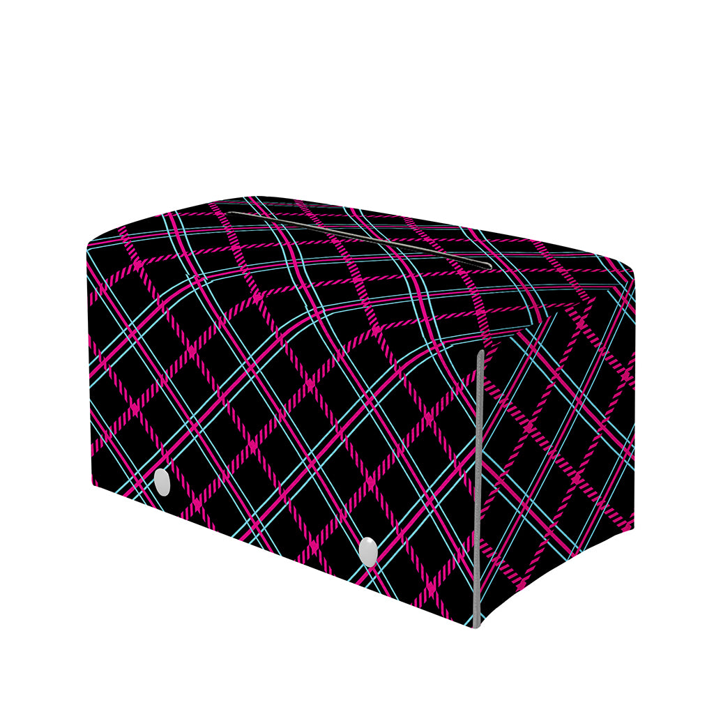 Black Pink And Blue Tartan Pattern Print Leather Tissue Box Cover