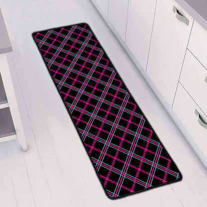 Black Pink And Blue Tartan Pattern Print Long Kitchen Mat