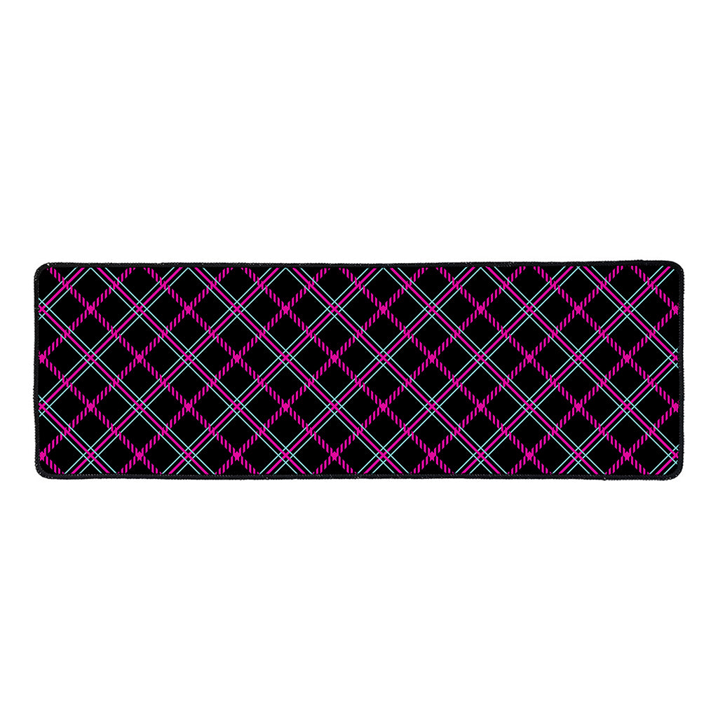 Black Pink And Blue Tartan Pattern Print Long Kitchen Mat