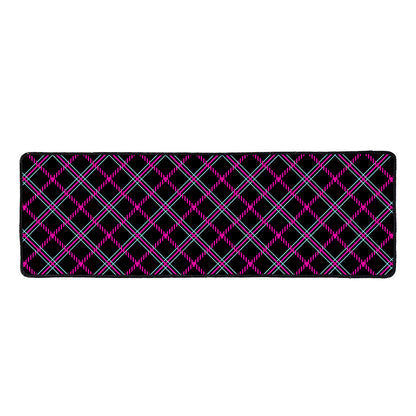 Black Pink And Blue Tartan Pattern Print Long Kitchen Mat