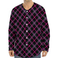 Black Pink And Blue Tartan Pattern Print Long Sleeve Baseball Jersey