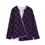 Black Pink And Blue Tartan Pattern Print Long Sleeve Short Coat