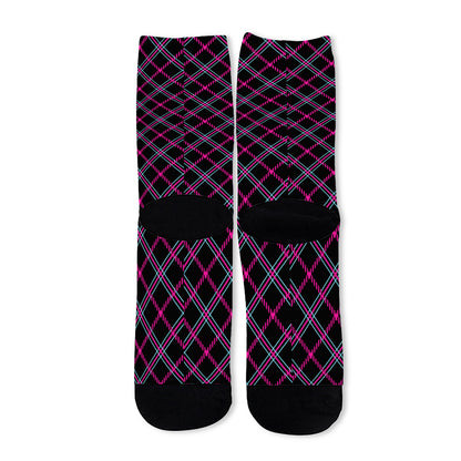 Black Pink And Blue Tartan Pattern Print Long Socks