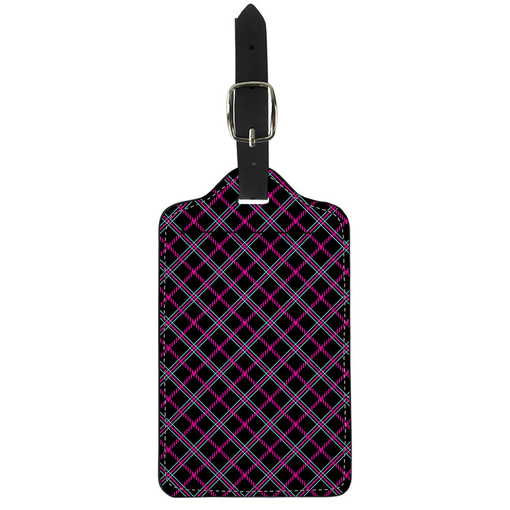 Black Pink And Blue Tartan Pattern Print Luggage Tag