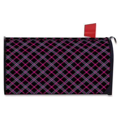 Black Pink And Blue Tartan Pattern Print Mailbox Cover