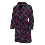 Black Pink And Blue Tartan Pattern Print Men's Bathrobe