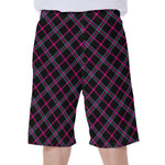 Black Pink And Blue Tartan Pattern Print Men's Beach Shorts