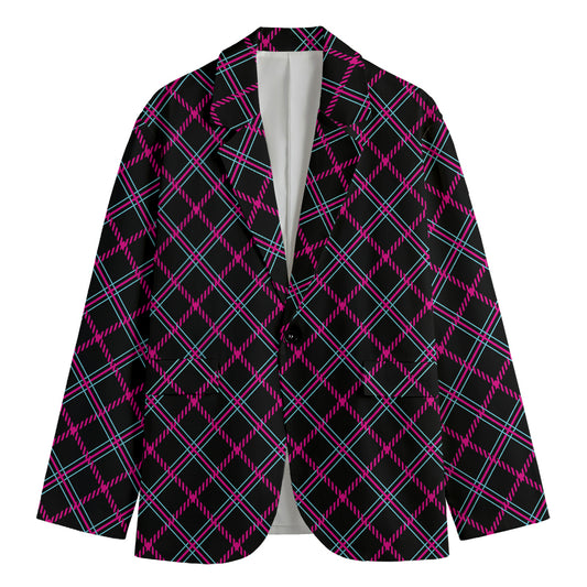 Black Pink And Blue Tartan Pattern Print Men's Blazer