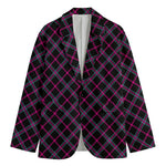Black Pink And Blue Tartan Pattern Print Men's Blazer