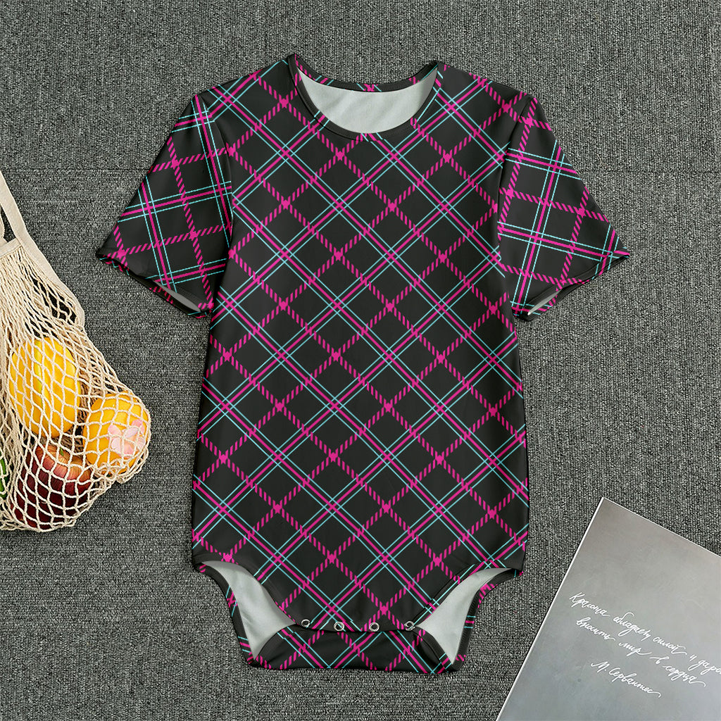 Black Pink And Blue Tartan Pattern Print Men's Bodysuit