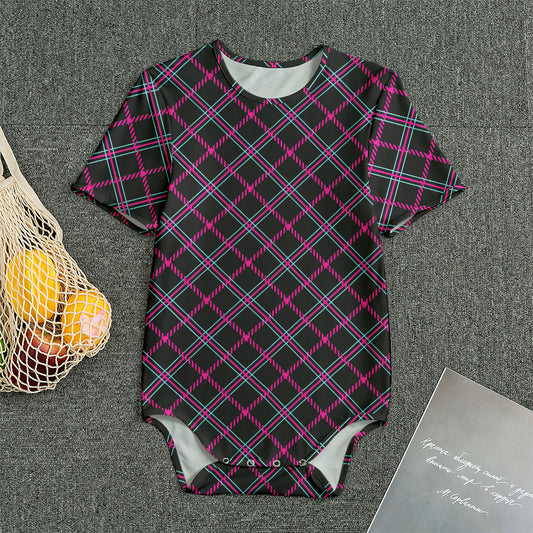 Black Pink And Blue Tartan Pattern Print Men's Bodysuit