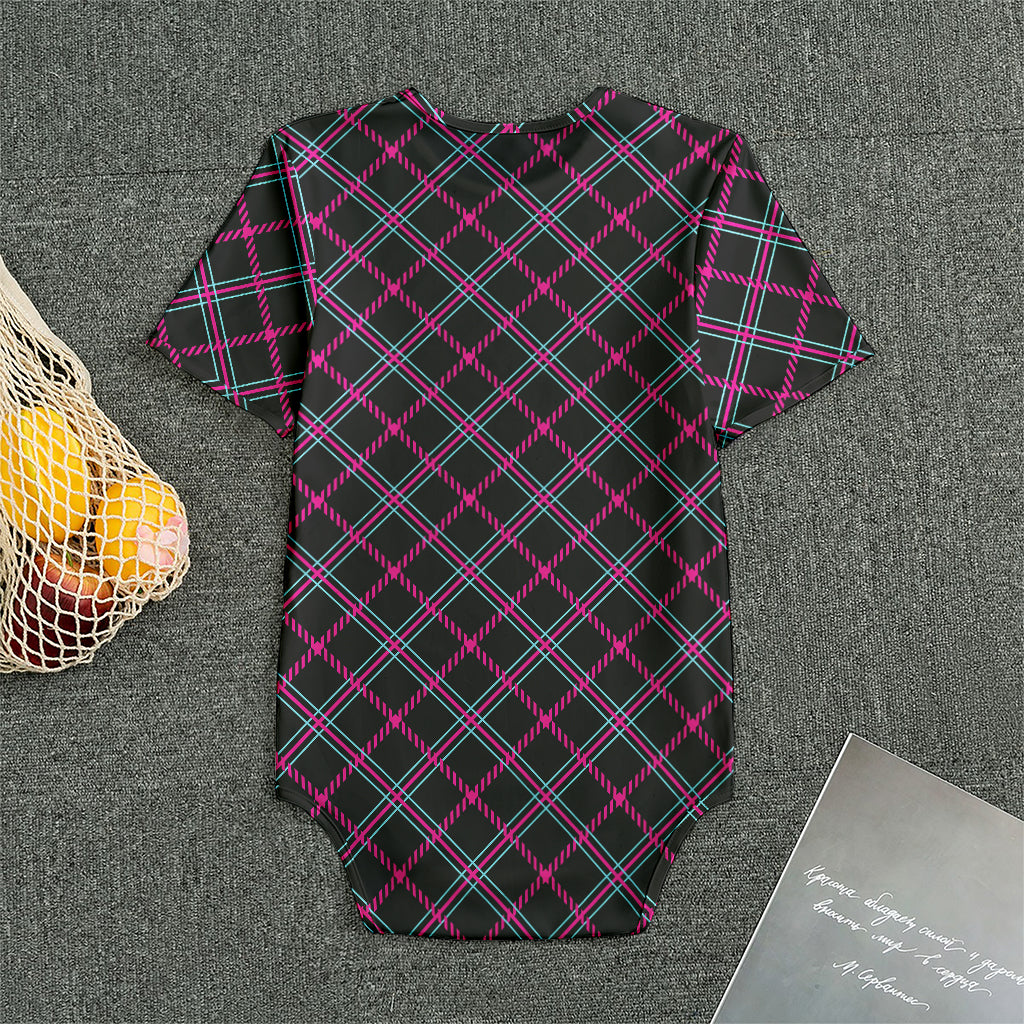 Black Pink And Blue Tartan Pattern Print Men's Bodysuit