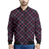 Black Pink And Blue Tartan Pattern Print Men's Bomber Jacket