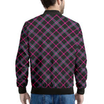 Black Pink And Blue Tartan Pattern Print Men's Bomber Jacket