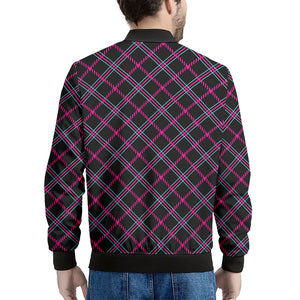 Black Pink And Blue Tartan Pattern Print Men's Bomber Jacket