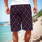 Black Pink And Blue Tartan Pattern Print Men's Cargo Shorts