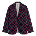 Black Pink And Blue Tartan Pattern Print Men's Cotton Blazer