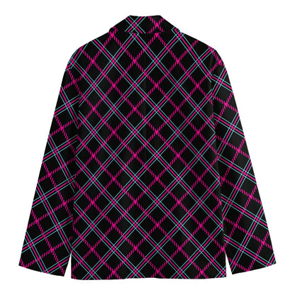 Black Pink And Blue Tartan Pattern Print Men's Cotton Blazer