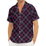Black Pink And Blue Tartan Pattern Print Men's Deep V-Neck Shirt