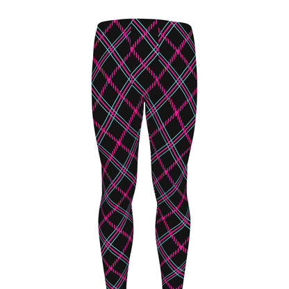 Black Pink And Blue Tartan Pattern Print Men's leggings