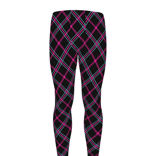 Black Pink And Blue Tartan Pattern Print Men's leggings