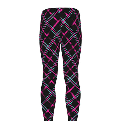 Black Pink And Blue Tartan Pattern Print Men's leggings