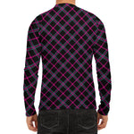 Black Pink And Blue Tartan Pattern Print Men's Long Sleeve Rash Guard