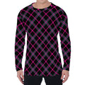 Black Pink And Blue Tartan Pattern Print Men's Long Sleeve T-Shirt