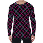 Black Pink And Blue Tartan Pattern Print Men's Long Sleeve T-Shirt