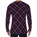 Black Pink And Blue Tartan Pattern Print Men's Long Sleeve T-Shirt