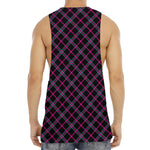 Black Pink And Blue Tartan Pattern Print Men's Muscle Tank Top