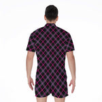 Black Pink And Blue Tartan Pattern Print Men's Rompers