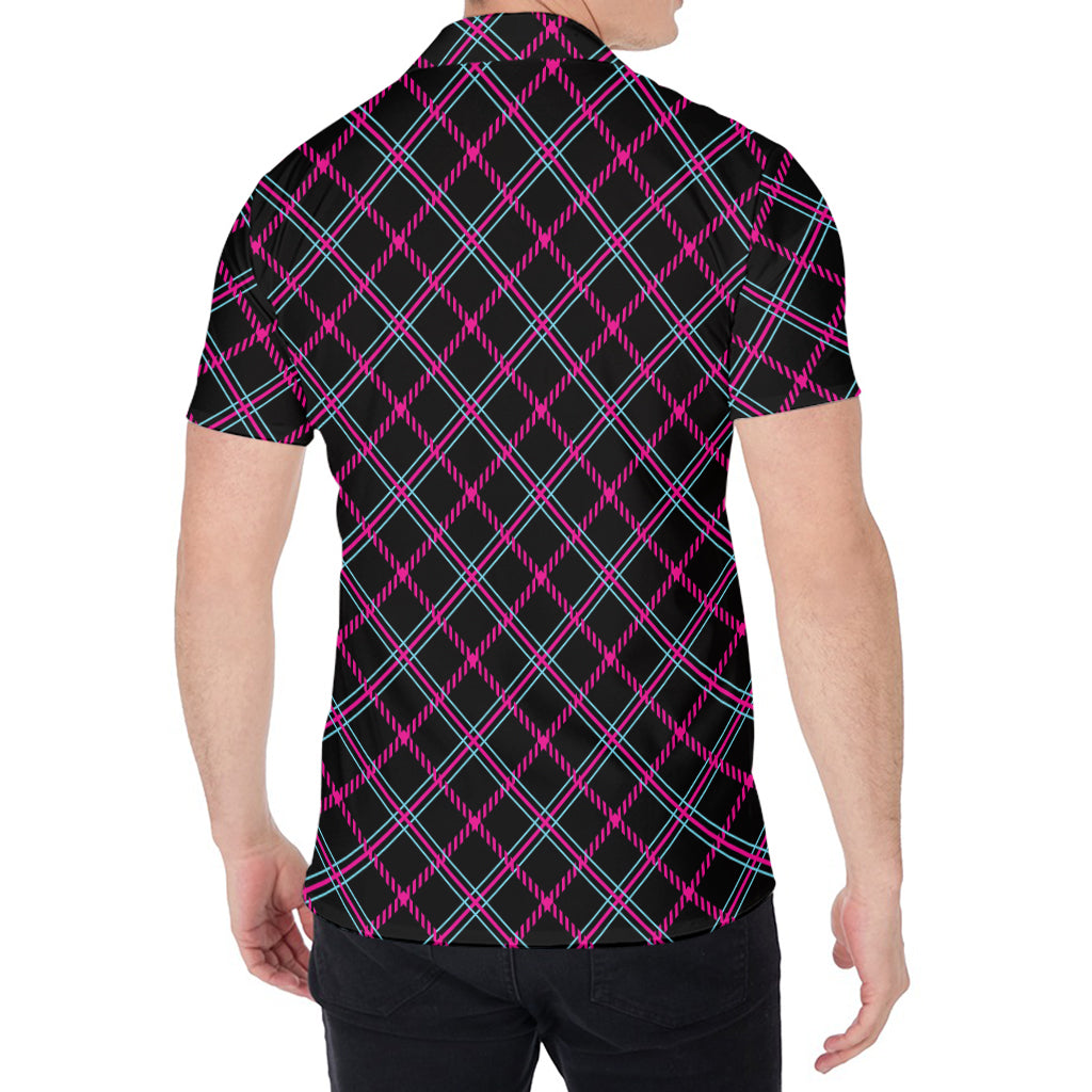 Black Pink And Blue Tartan Pattern Print Men's Shirt