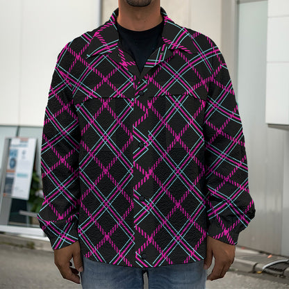 Black Pink And Blue Tartan Pattern Print Men's Shirt Jacket