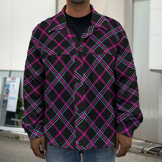 Black Pink And Blue Tartan Pattern Print Men's Shirt Jacket
