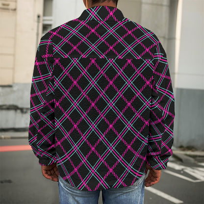Black Pink And Blue Tartan Pattern Print Men's Shirt Jacket