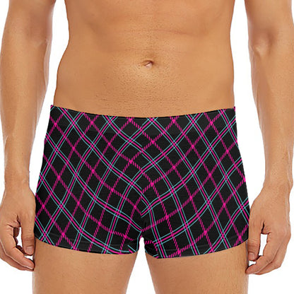 Black Pink And Blue Tartan Pattern Print Men's Short Boxer Briefs