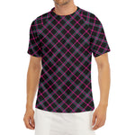 Black Pink And Blue Tartan Pattern Print Men's Short Sleeve Rash Guard