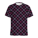 Black Pink And Blue Tartan Pattern Print Men's Sports T-Shirt