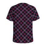Black Pink And Blue Tartan Pattern Print Men's Sports T-Shirt